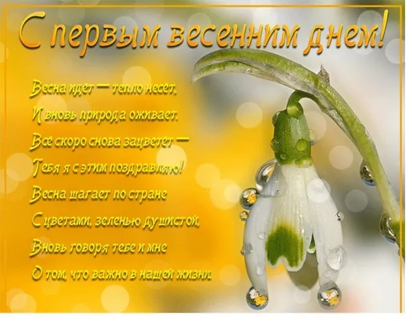 Открытка  С первым днем весны - Весенняя открытка: цветы, зелень, надпись | Красивая открытка #61