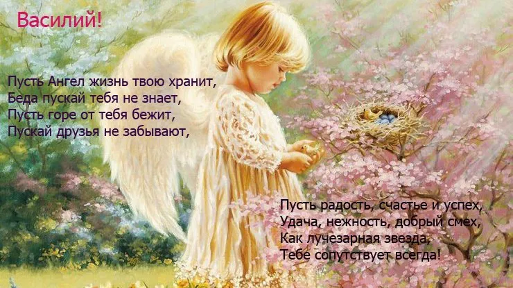 Открытка открытки с именем Василий - Девушка на фоне цветов: открытка с добрым пожеланием | Красивая открытка #114