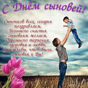 Открытка Открытки с днем сыновей - Открытка: Папа поднимает сына на руках, поле на фоне | Красивая открытка #9