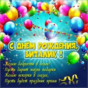 Открытка открытки с именем Виталий - С Днём Рождения, Виталик! Открытка с яркими шарами | Красивая открытка #266
