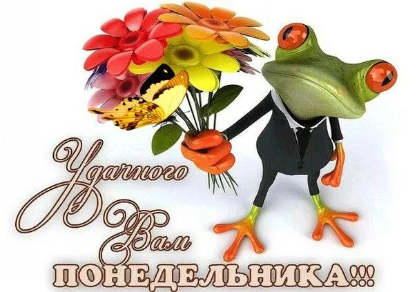 Открытка Удачного понедельника - Лягушка с цветами: Открытка с поздравлениями | Красивая открытка #11