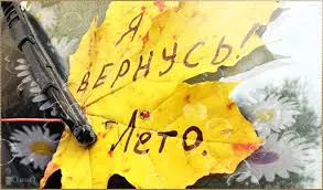 Открытка Открытки с последним днем лета - Желтый лист с надписью "Лето" | Красивая открытка #25