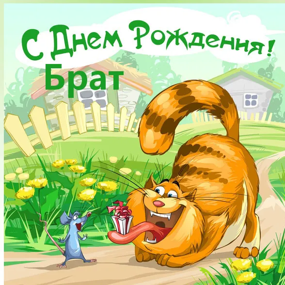 Открытка С днём рождения брат! - Открытка с котом и мышкой: С днем рождения! | Красивая открытка #47