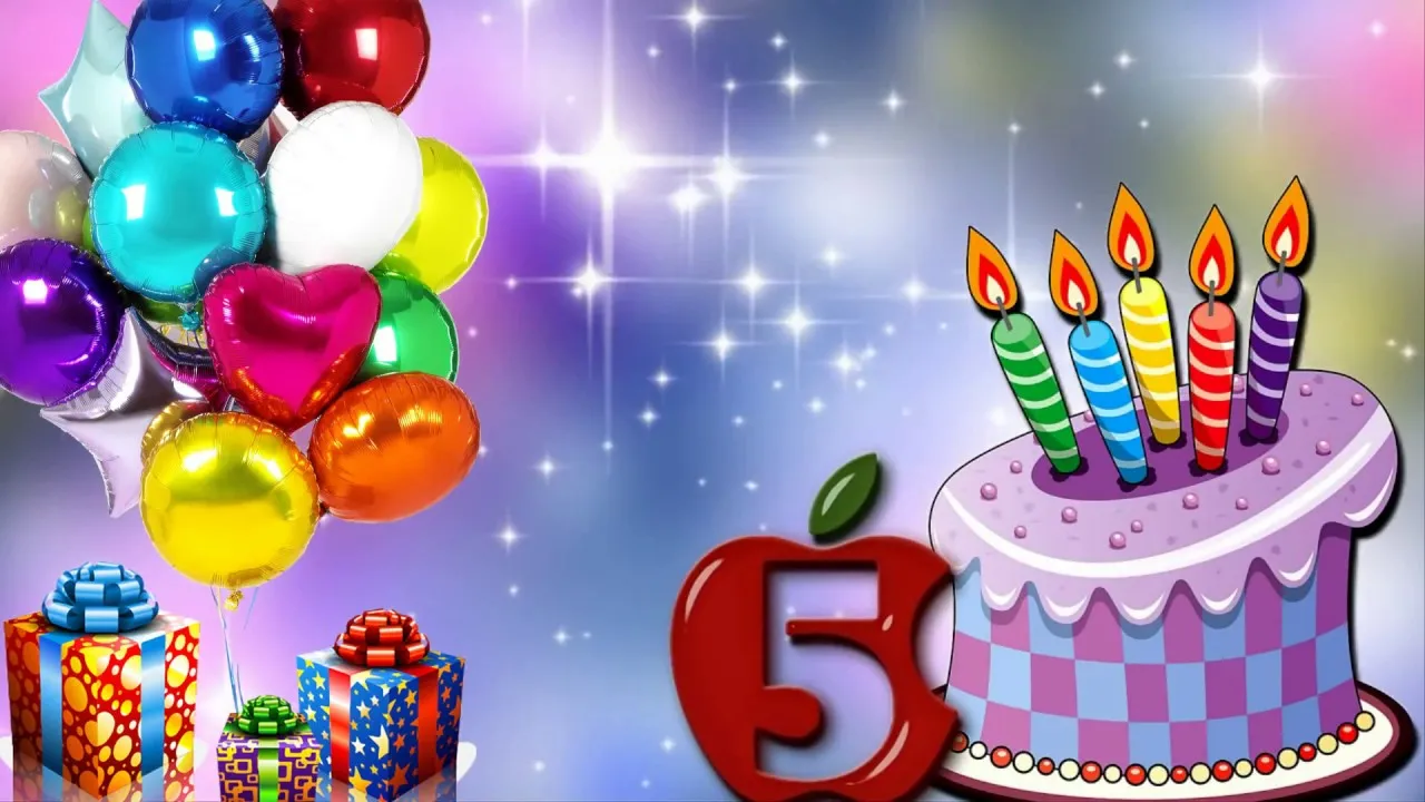 Открытка Открытки на 5 лет - Открытка с тортом, шарами и подарками | Красивая открытка #16