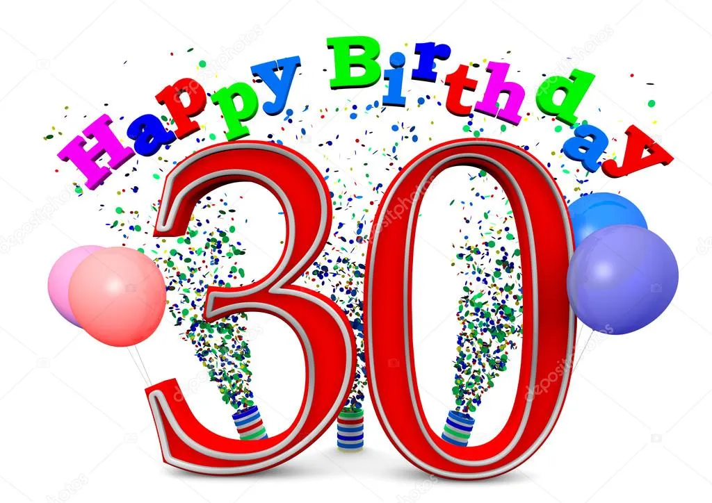 Открытка Открытки на 30 лет - Открытка с цифрой 30, конфетти и воздушными шарами | Красивая открытка #78