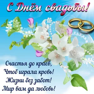 Открытка С днем свадьбы! - Поздравительная открытка: цветы и обручальные кольца | Красивая открытка #60