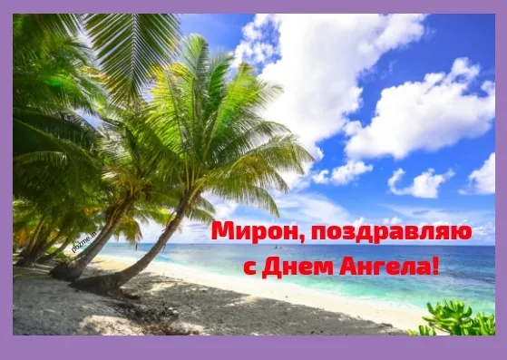 Открытка Открытки с именем Мирон  - Открытка с пальмами и пляжем | Красивая открытка #209