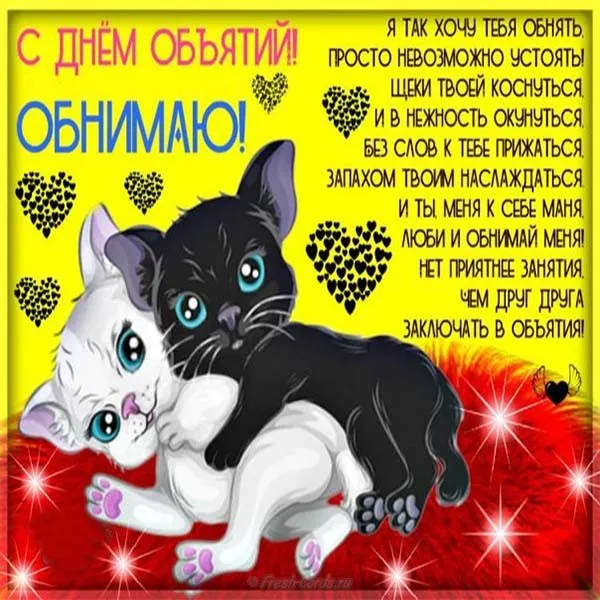 Открытка День объятий - Открытка с котиками: милые котята обнимаются | Красивая открытка #71