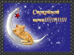 Открытка Открытки с пожеланиями на ночь - Открытка: Спящий котенок на луне | Красивая открытка #233