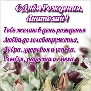 Открытка открытки с именем Анатолий - Открытка с тюльпанами: С Днем Рождения! | Красивая открытка #71