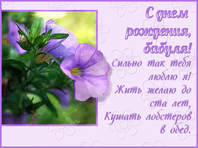 Открытка С Днём рождения родственники - Фиолетовые цветы на зелёном фоне. Открытка. | Красивая открытка #19