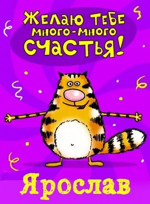 Открытка Открытки с именем Ярослав  - Открытка с милым котиком в шапке и шарфике | Красивая открытка #255
