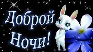 Открытка Доброй ночи - Открытка с зайчиком и цветком | Красивая открытка #13
