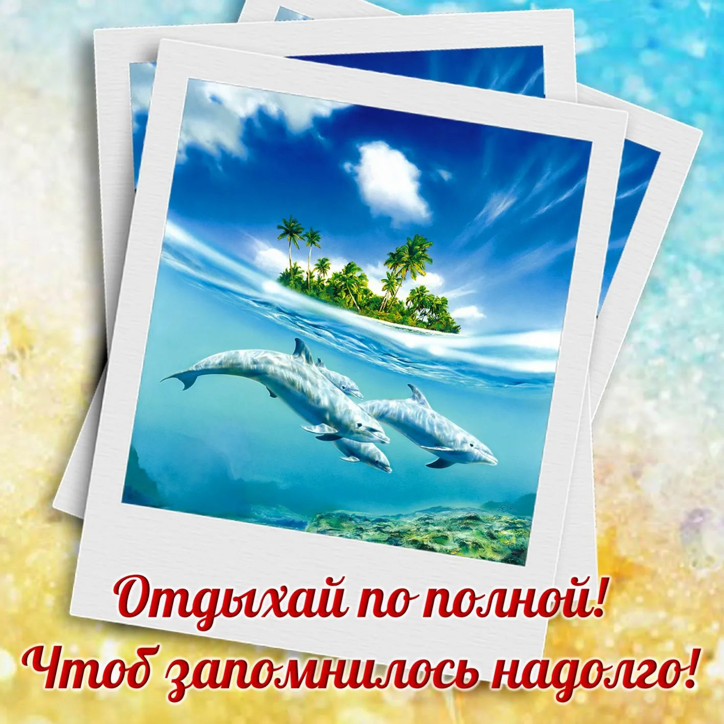 Открытка С дельфинами - Дельфины и тропический остров: открытка | Красивая открытка #25