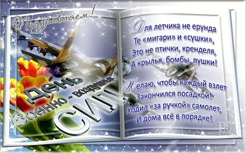 Открытка С днем ВВС России - Открытка с самолетом и цветами | Красивая открытка #43