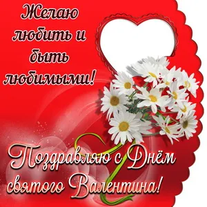 Открытка День Святого Валентина - Открытка с ромашками на красном фоне | Красивая открытка #20