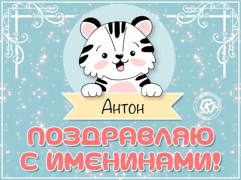 Открытка С днем ангела Антон - Открытка с тигренком: С днем рождения, Антон! | Красивая открытка #3