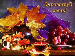 Открытка Первый день осени - Осенняя открытка: рябина, виноград и осенние листья | Красивая открытка #180