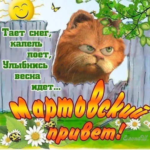 Открытка Март - Открытка с рыжим котом на фоне весны | Красивая открытка #5