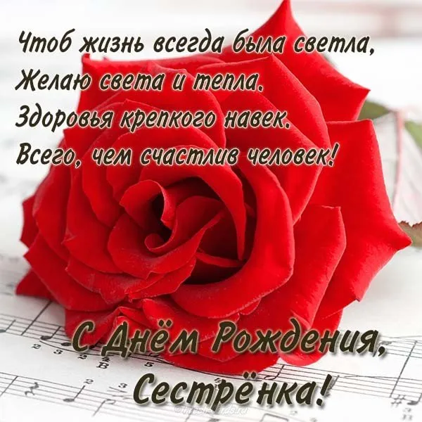 Открытка С днём рождения сестра! - Открытка С Днем Рождения: Красная роза на нотах | Красивая открытка #16