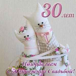 Открытка 30 лет - жемчужная свадьба - Открытка: Милые коты в стилизованной одежде | Красивая открытка #10