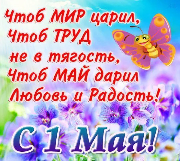 Открытка 1 мая - Поздравительная открытка: бабочка, цветы, праздник | Красивая открытка #134