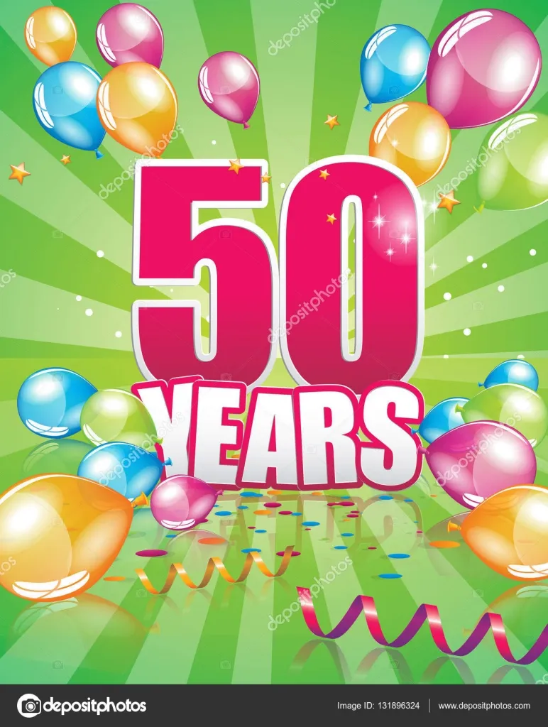 Открытка Открытки на 50 лет - 50 лет! Открытка с воздушными шарами и конфетти | Красивая открытка #37