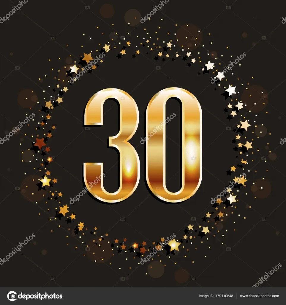 Открытка Открытки на 30 лет - Золотые цифры "30" на фоне звезд | Красивая открытка #170
