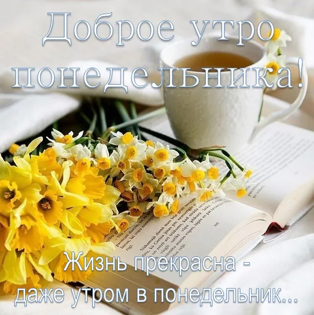 Открытка Понедельник - Подснежники и чашка кофе: нежная весенняя открытка | Красивая открытка #12