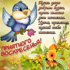 Открытка Открытки на воскресенье - Праздничная открытка: Голубая птичка и цветы | Красивая открытка #72