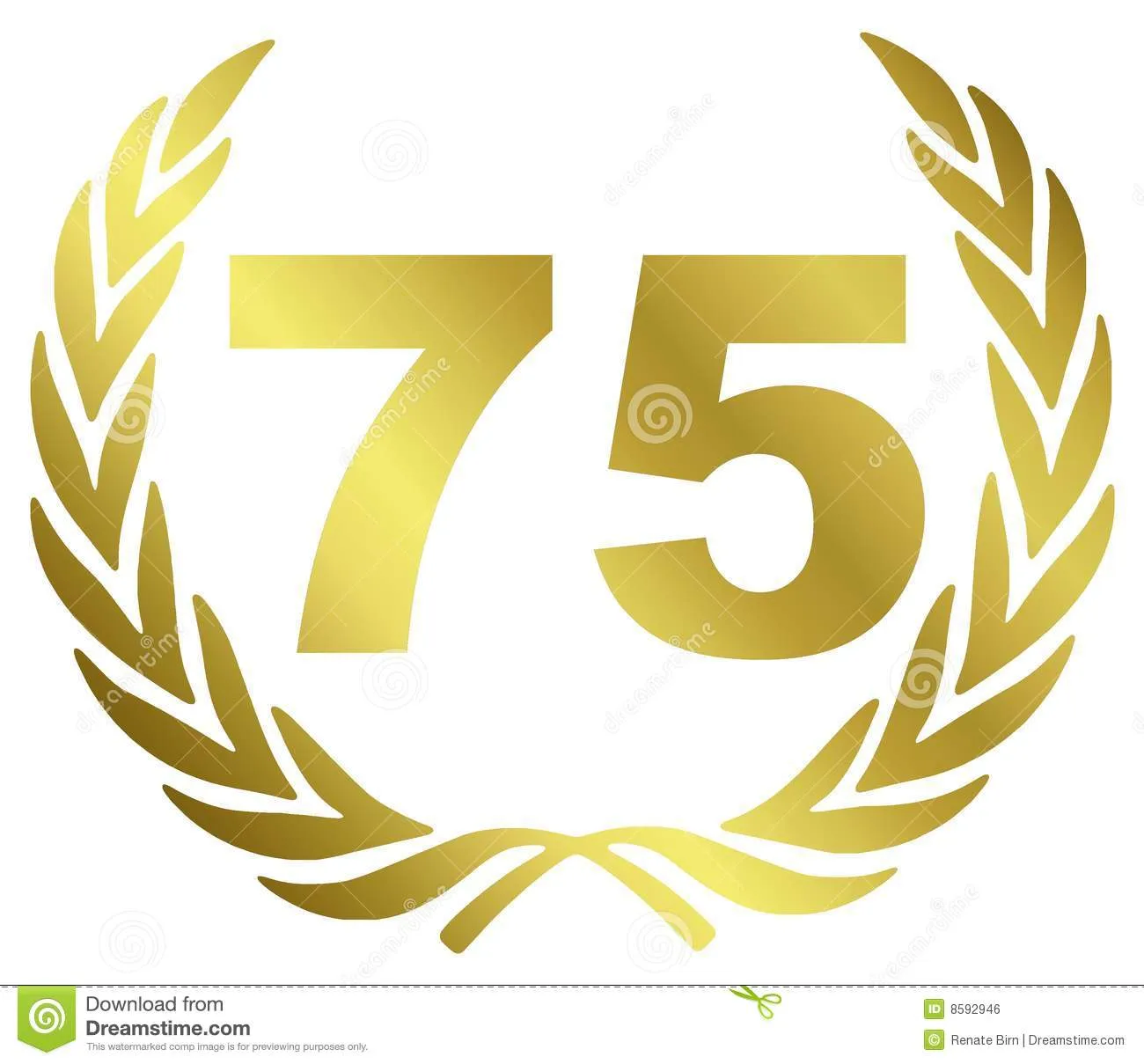 Открытка Открытки на 75 лет - Золотая цифра 75 в лавровом венке | Красивая открытка #52