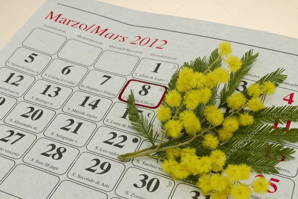 Открытка 8 марта - Календарь марта с мимозой | Красивая открытка #291