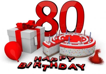 Открытка Открытки на 80 лет - Подарок, торт, шарик, колпак. | Красивая открытка #89