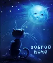 Открытка Спокойной ночи - Котенок и луна: открытка с добрым вечером | Красивая открытка #282