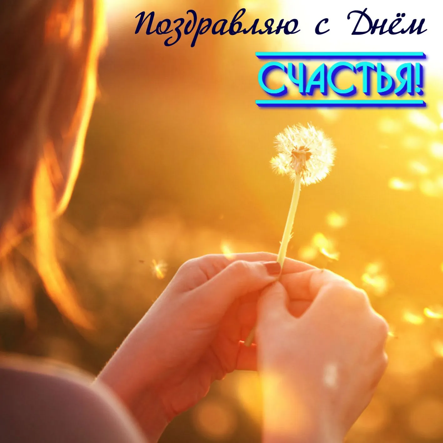 Открытка С одуванчиками - Рука держит одуванчик на фоне заката | Красивая открытка #12