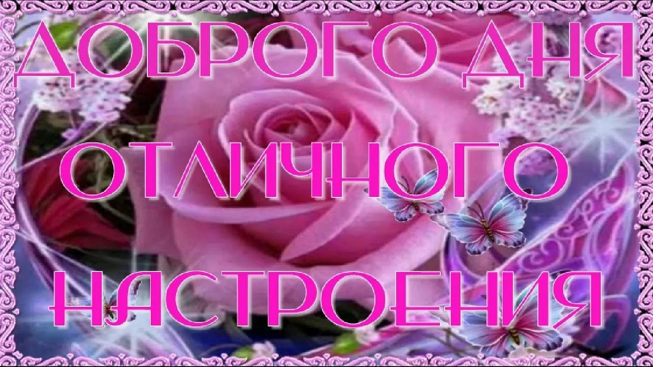 Открытка Хорошего дня - Розовые розы, бабочки, цветочный фон | Красивая открытка #53