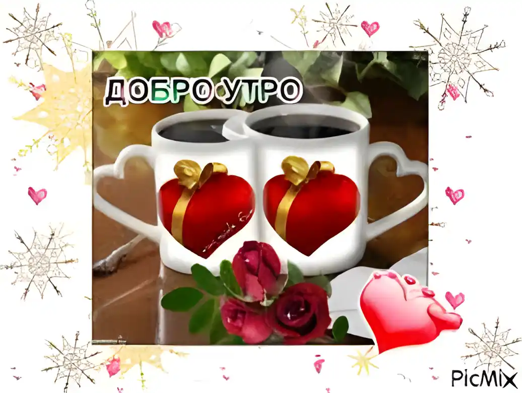 Открытка Доброе утро - Открытка с розами и чашками: С Днём Святого Валентина! | Красивая открытка #148