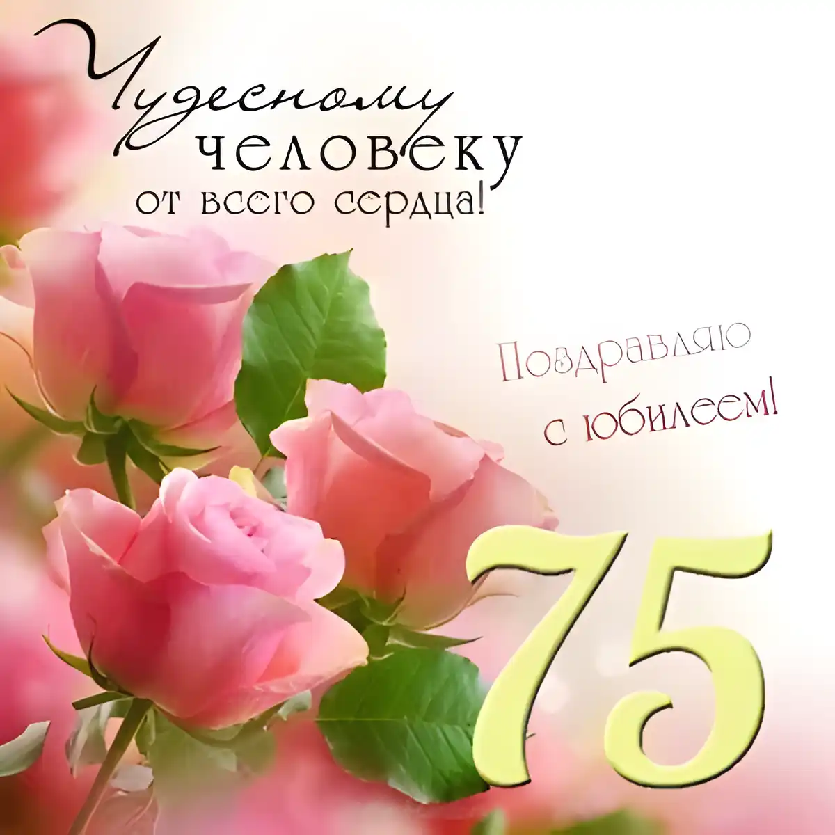 Открытка Открытки на 75 лет - Открытка с розовыми цветами и надписью "75" | Красивая открытка #93