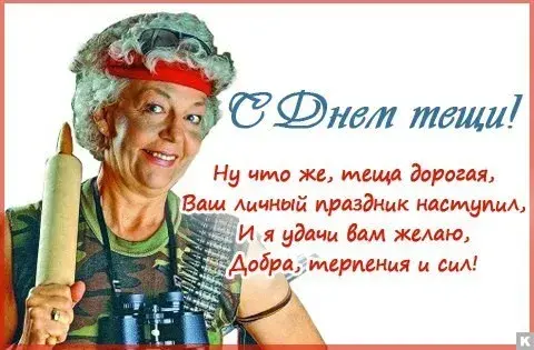 Открытка Открытки с днем тещи - День повара: Веселая открытка с бабушкой и скалкой | Красивая открытка #12