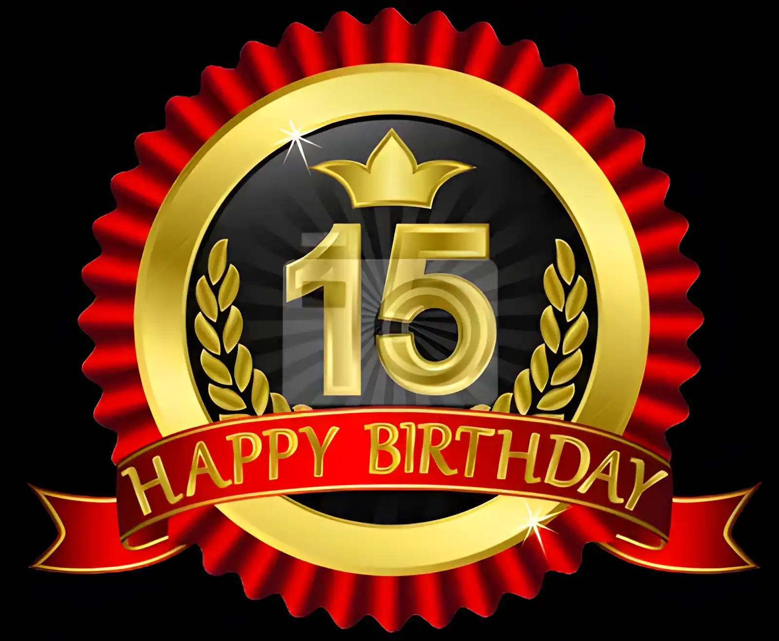Открытка Открытки на 15 лет - Золотая юбилейная открытка с надписью "Happy Birthday" | Красивая открытка #136