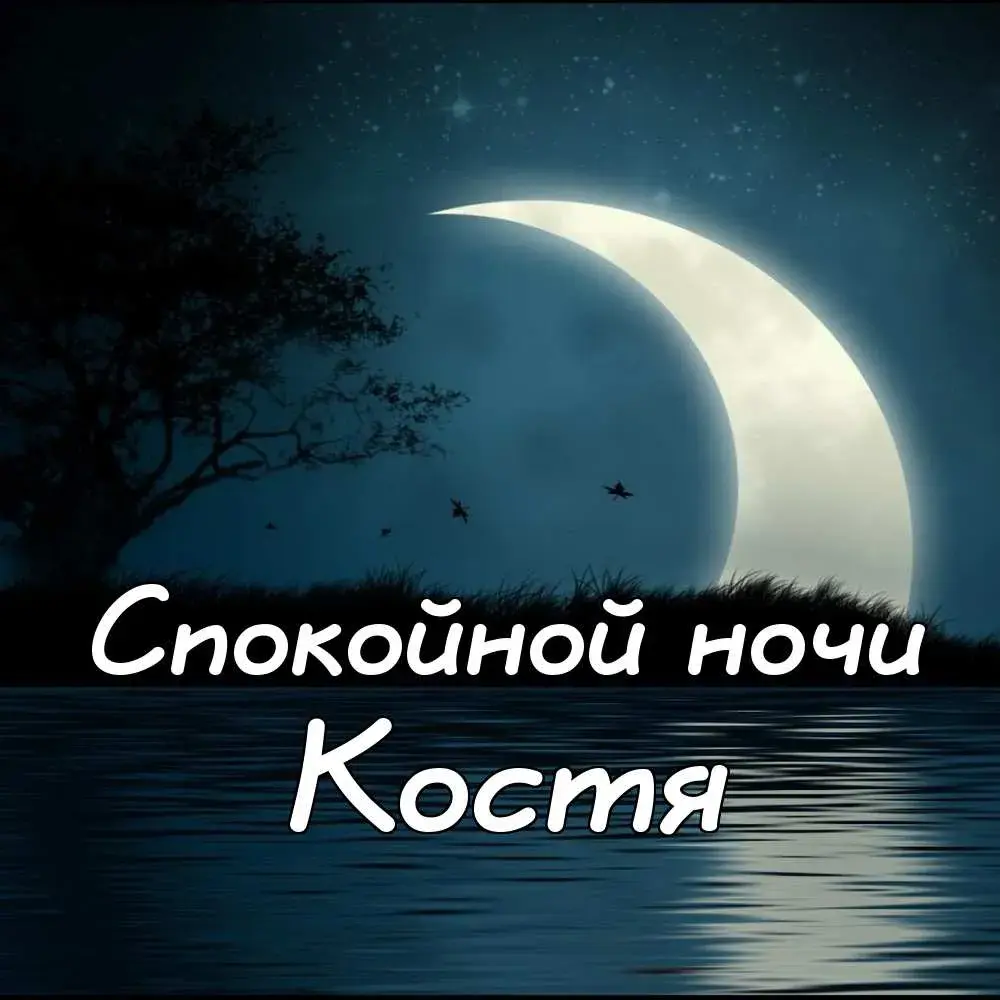 Открытка Открытки с именем Константин  - Ночная открытка: Луна и звезды над озером | Красивая открытка #232