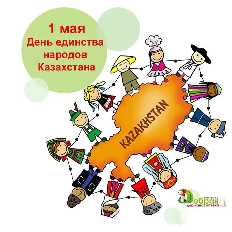 Открытка 1 Мамыр. 1 Мая. День Единства народов Казахстана - Открытка с детьми в национальных костюмах на фоне Казахстана | Красивая открытка #25