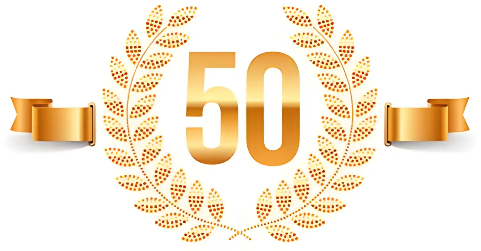 Открытка Открытки на 50 лет - Золотая открытка с цифрой 50 и лавровым венком | Красивая открытка #163