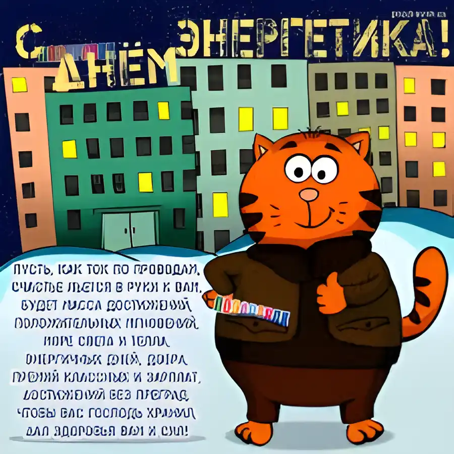 Открытка Открытки с днем энергетика - Открытка с рыжим котом: поздравления и пожелания | Красивая открытка #18