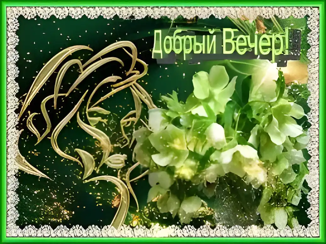 Открытка Открытки добрый вечер - Золотая открытка с цветами | Красивая открытка #192