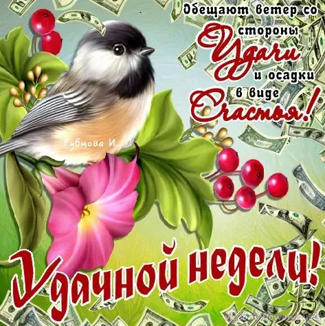 Открытка Хорошей недели - Открытка с синичкой и деньгами | Красивая открытка #38