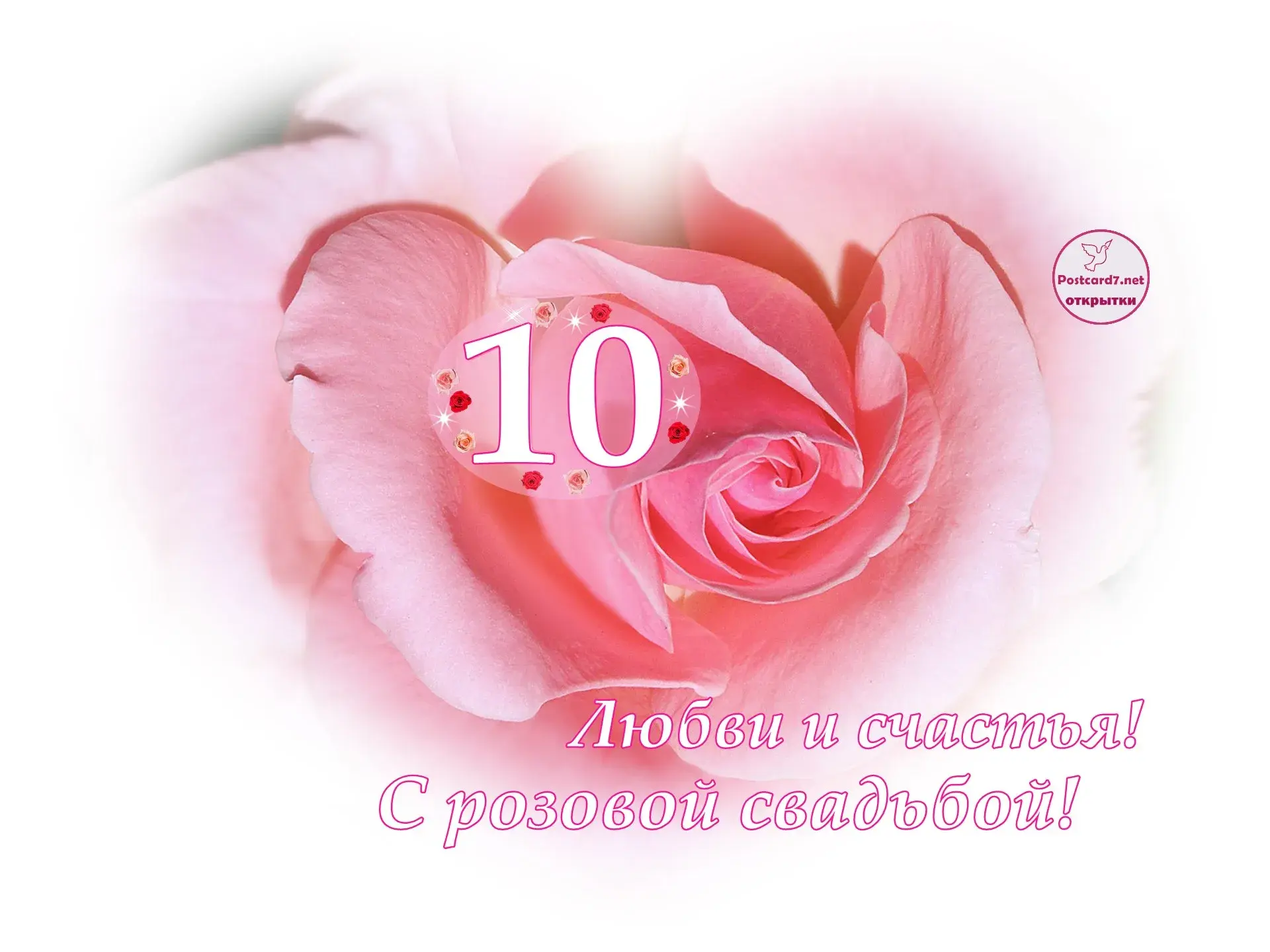 Открытка Открытки на Оловянную/Розовую свадьбу 10 лет - Розовые розы: открытка с днем рождения и любовью | Красивая открытка #2