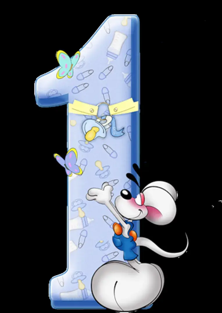 Открытка деские по месяцам - Открытка с мышонком и бабочкой на цифре 1 | Красивая открытка #77