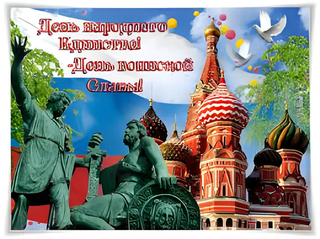 Открытка Открытки с днем народного единства - Памятник и собор Василия Блаженного: открытка | Красивая открытка #74