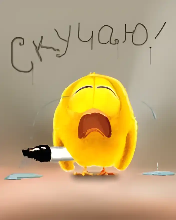Открытка Скучаю - Желтый утенок рисует слезы | Красивая открытка #131
